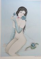 Tran-Long Mara Litho "Virginie" femme à la rose bleue