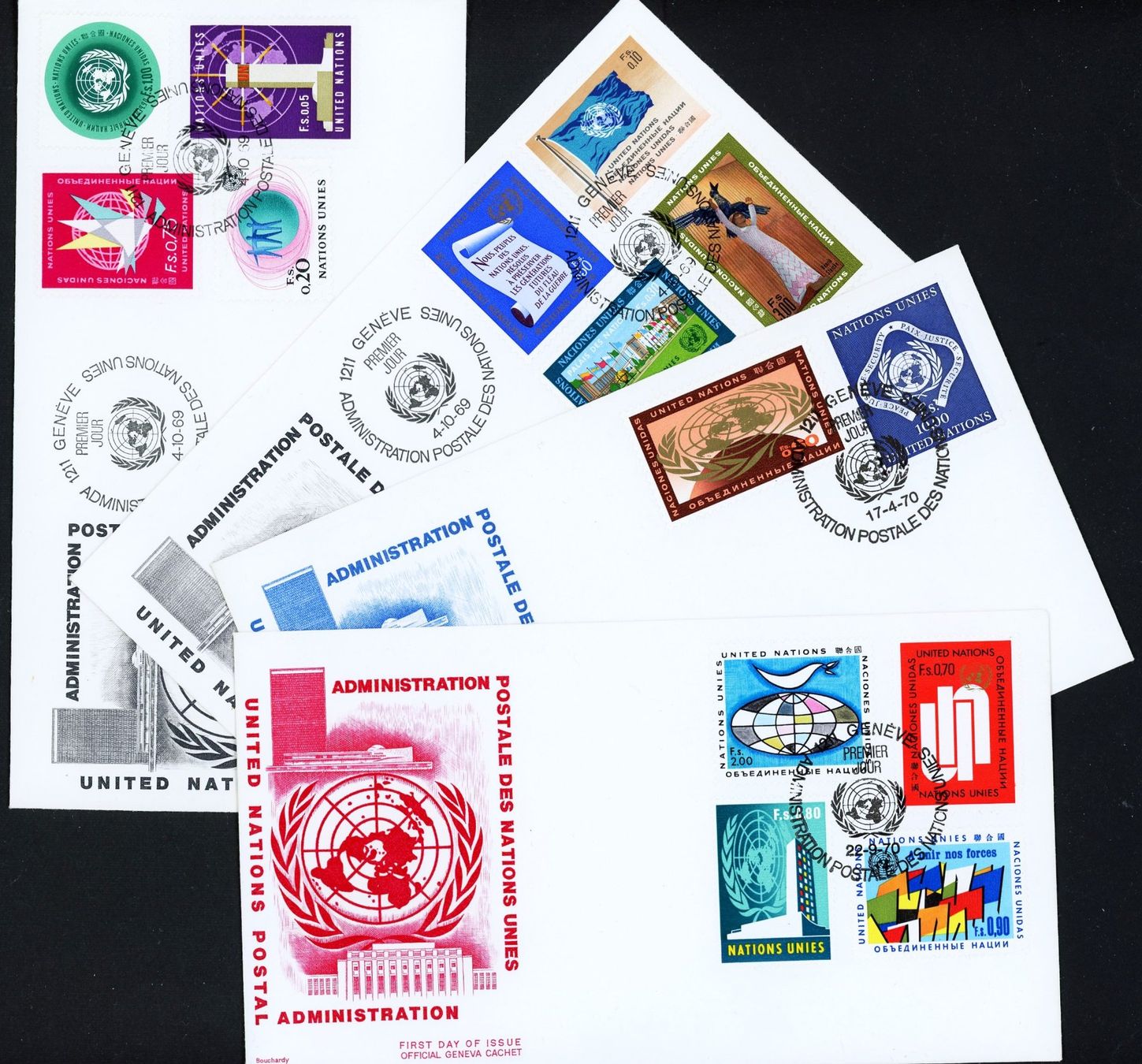 Tutti i francobolli: UNO Genf 1969/70: erste Serie auf FDC – Usato da Basel venduto da Strubelibs