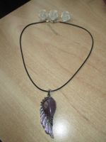 KETTE MIT SILBERFARBENEM ENGELFLÜGEL UND AMETHYSTSTEIN NEU