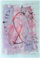 Zeichnung Katze silber Original Unikat signiert neu