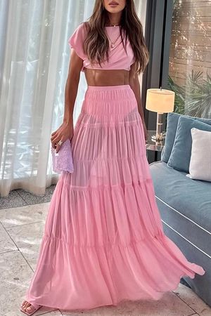 A-Linien-Maxirock aus Chiffon mit Slip, Gr. S, NEU Rosa