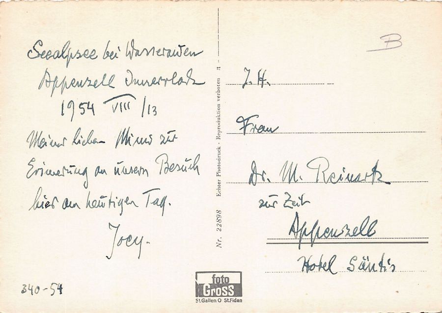 Cartoline postali: Seealpsee & Altmann, datiert 1954 – Usato da Frauenfeld venduto da POML 1