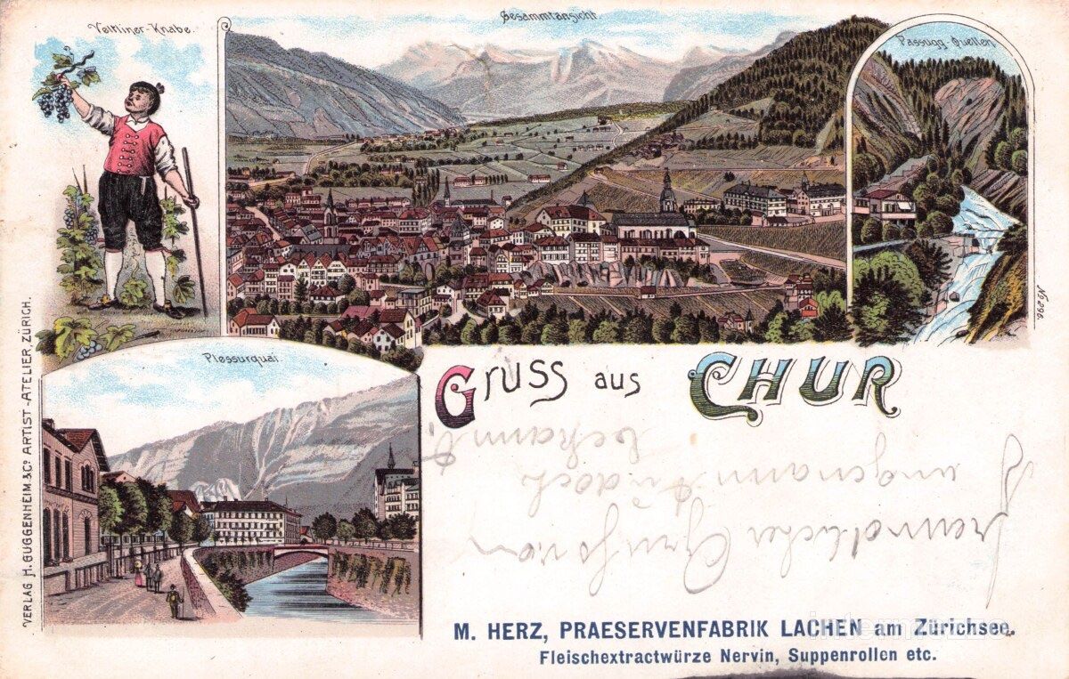 Ansichtskarten: Chur GR // 1901 Litho Plessur Quai – Gebraucht aus Basel von intermezzo12