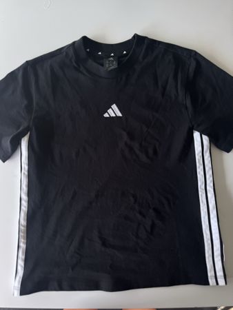 Adidas Black T-Shirt with White Stripes - M
