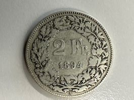 2 Fr. Silber Schweiz 1894 -ss