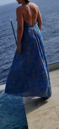 griechisches elegantes Maxikleid Ble in Blau-Gold | Onesize