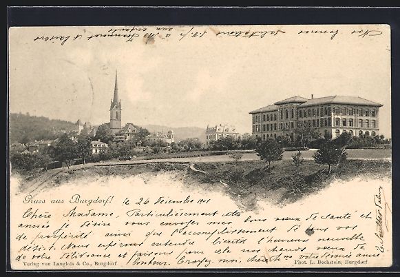 Cartoline postali: AK Burgdorf, Panorama mit Kirche, 1901 – Usato da Berlin venduto da bartko-reher