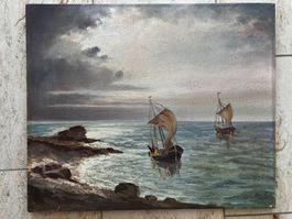 Ölgemälde, signiert Kratz, Segelboote am Meer, 50 x 60 cm