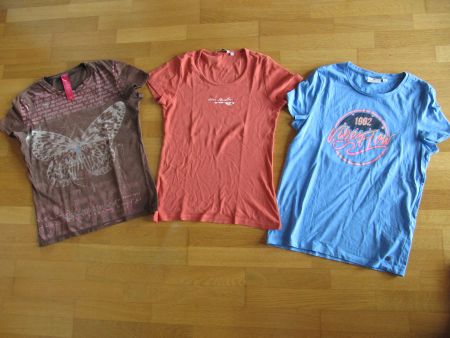 3 Damen T-Shirts: 2x Tom Tailor 1x Zirkus, Gr. S, Baumwolle