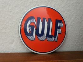 Emailschild Gulf Oil Werkstatt Service Garage Emaille Schild