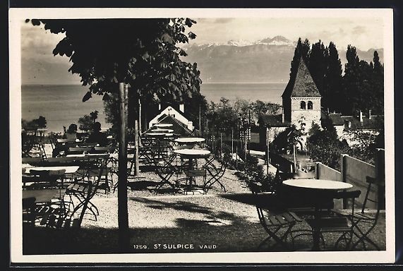 Cartoline postali: St. Sulpice /Vaud, Gasthaus-Terrasse mit – Usato da Berlin venduto da bartko-reher