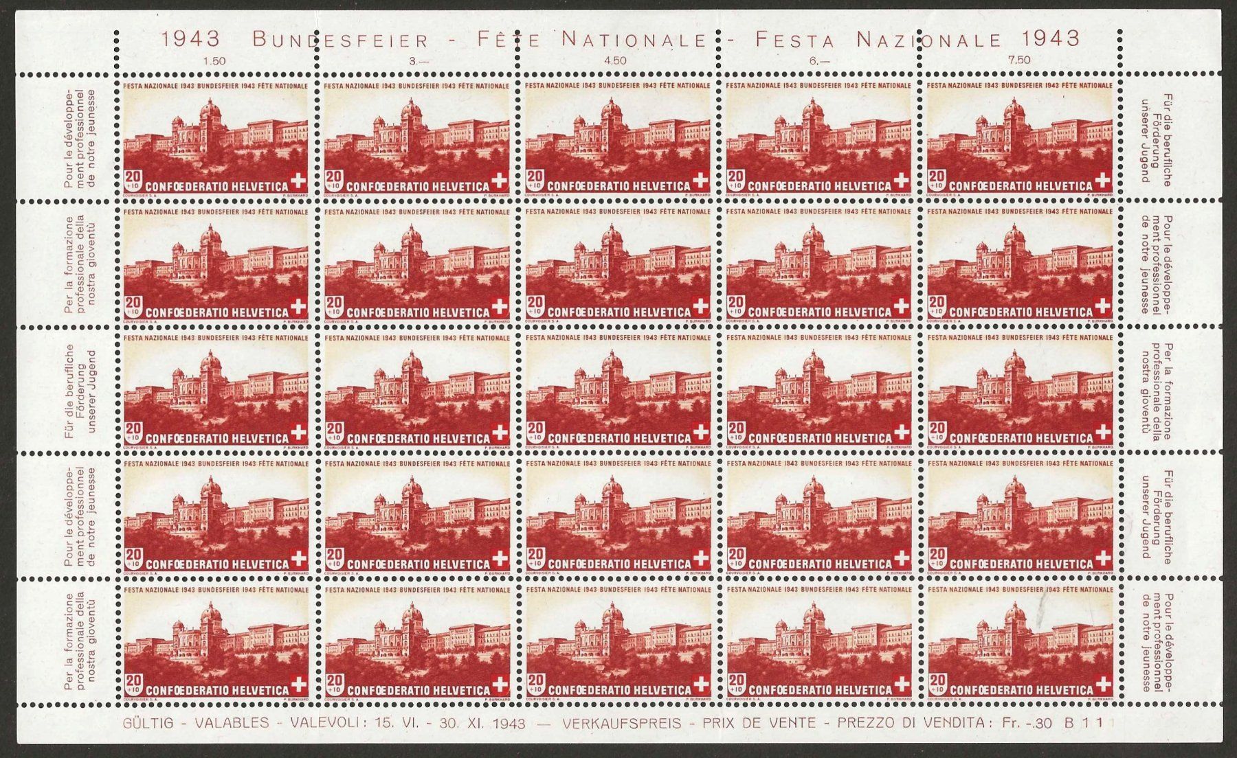 Alle Briefmarken: 1943 : Pro Patria Nr. B20 + B21 im Bogen, postfrisch ** – Neu (gemäss Beschreibung) aus Gümligen von Geniusbuy 1
