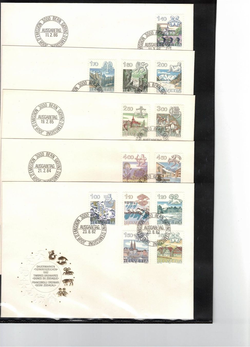 Tutti i francobolli: 1982 5 FDC  Tierkreiszeichen – Usato da Rheinau venduto da loxis