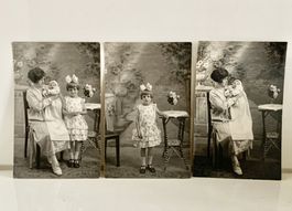 3 antike Fotos/AK / Mutter mit Tochter und Baby (Taufe)