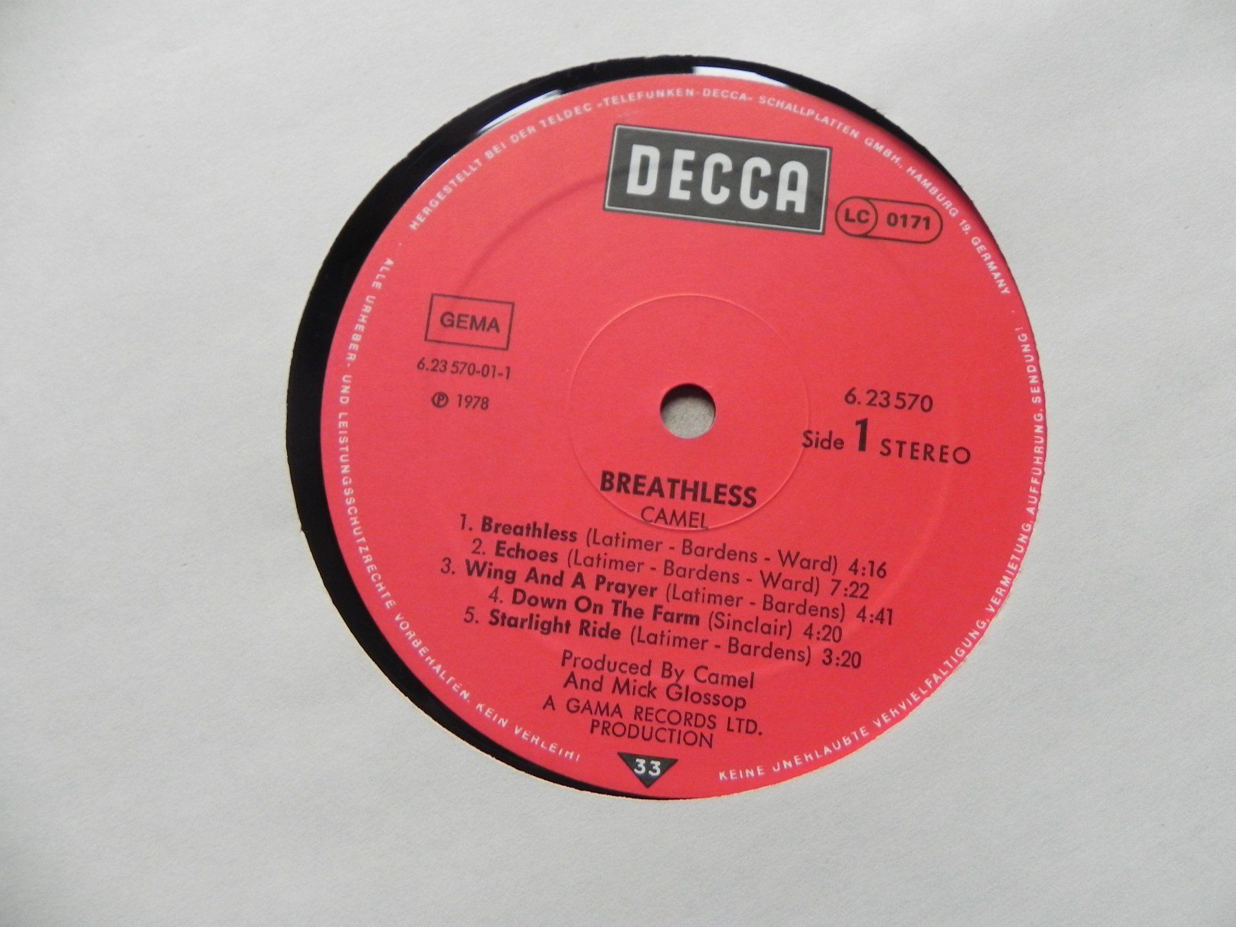 Dischi in vinile: LP brit. progressiv Rock Band Camel 1978 Breathless – Usato da Siebnen venduto da krimsie 5