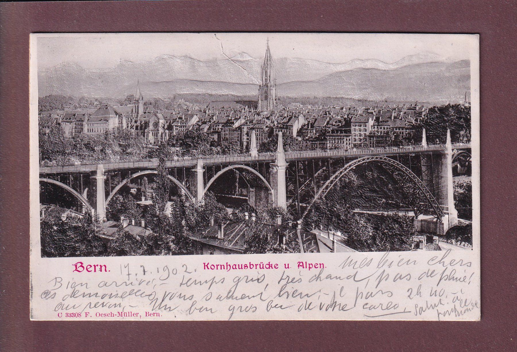 Cartoline postali: BERN - Kornhausbrücke - RELIEFKARTE - 1902 – Usato da Pully venduto da nicecards