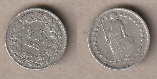 Alle Münzen: 1/2 Franken 1875 sehr schön – Gebraucht aus Allschwil von Coinfreak