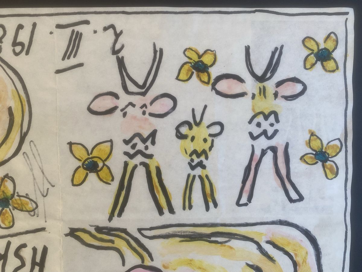 Tableaux: HANS KRÜSI CH 1981 KÜHE,KATZE,VOGEL UND HUND SERVIETTE – D'occasion à St. Gallen par Goldband 3