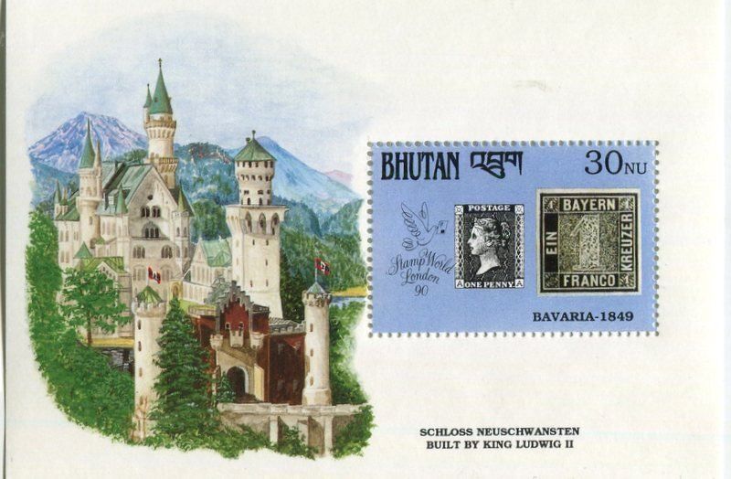Tutti i francobolli: Block "Schloss Neuschwanstein". Bhutan – Nuovo e nell'imballaggio originale da Basel venduto da Butsch5
