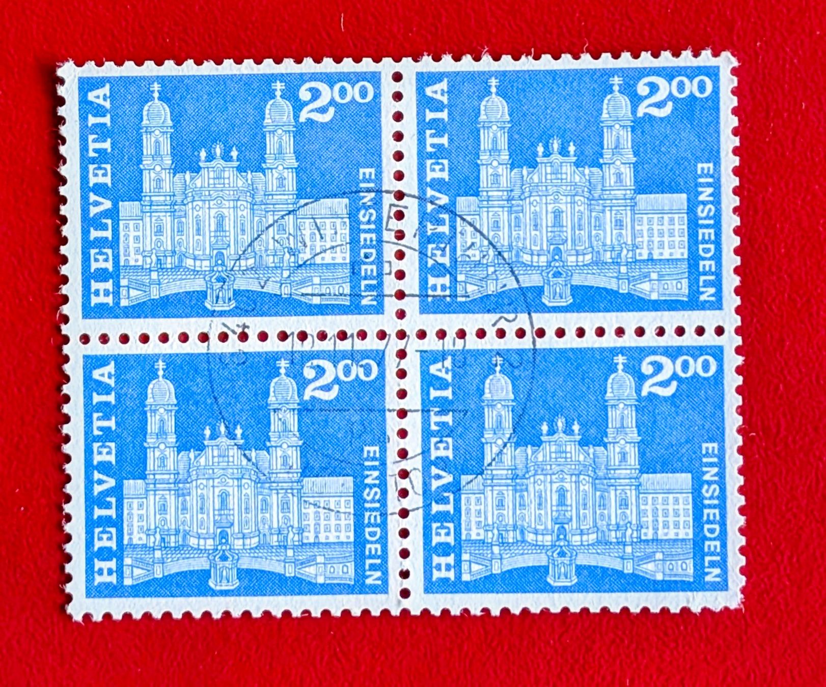 Tutti i francobolli: KLOSTER EINSIEDELN 372 VIERERBLOCK GES. 8402 WINTERTHUR 1977 – Usato da Düdingen venduto da Quartierstrasse