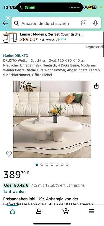 Tavoli: Couchtisch in Wolkenform Creme – Usato da Zürich venduto da Aisha-Mercedes 1