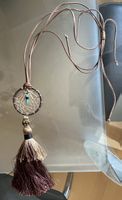 Collier long attrape-rêves pierre turquoise pompons brun