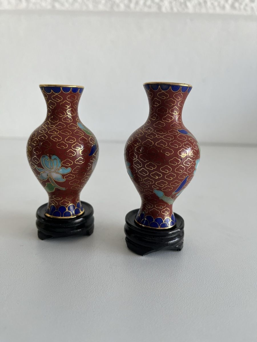 Tutte le decorazioni: 2 Cloisonné Väschen mit Unterstand – Usato da Wetzikon ZH venduto da seli03 3