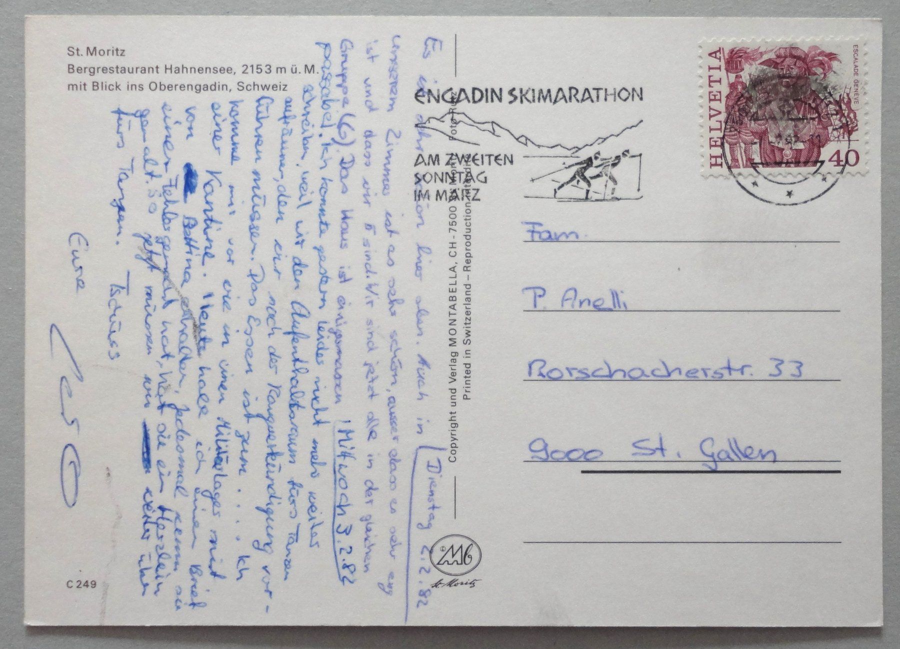 Cartoline postali: St. Moritz, Bergrest. Hahnensee, 2153 m ü.M. – Usato da Fétigny venduto da Billy2miny 1
