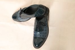 Herren Lack Lederschuh, Blau/Petrol, Rahmengenäht