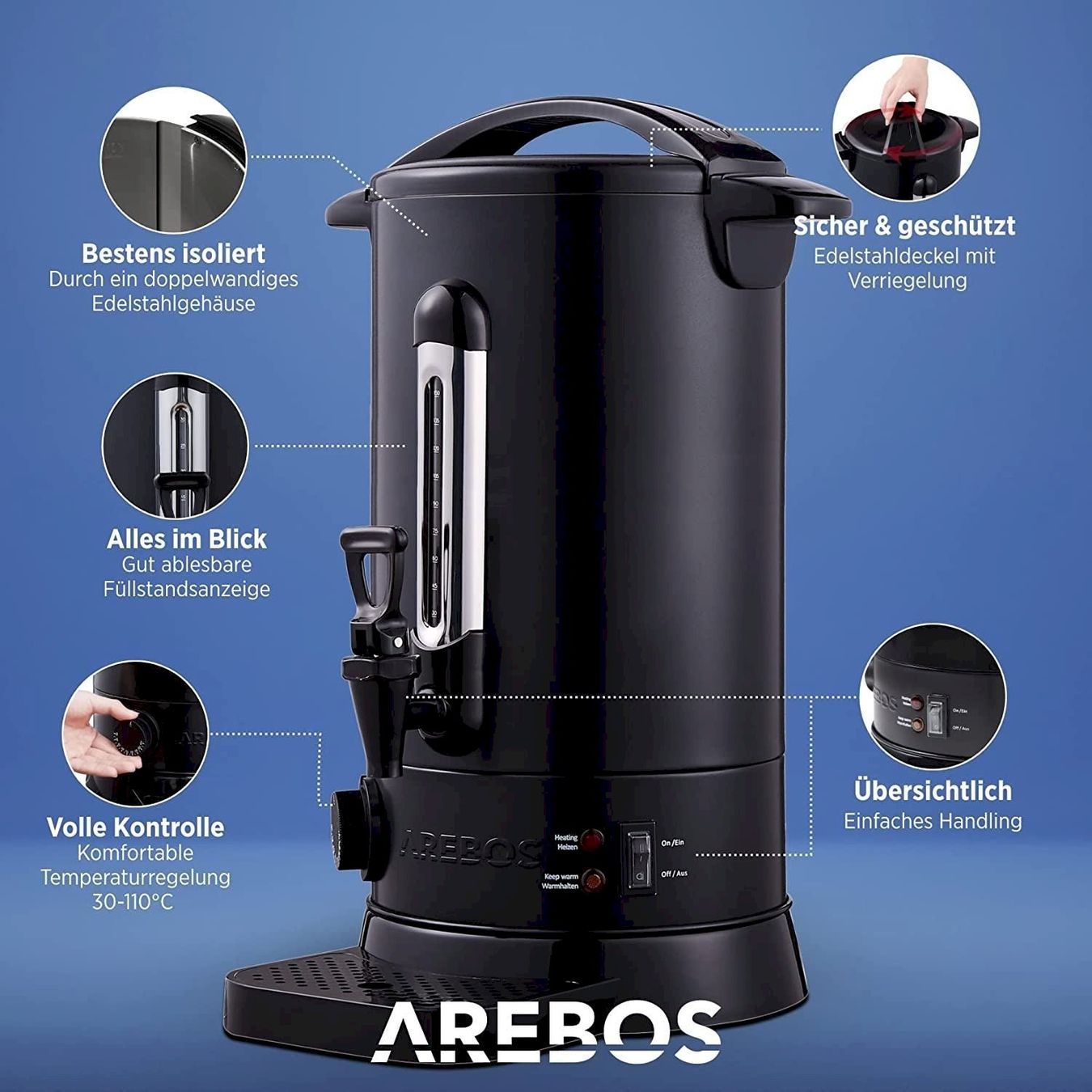 Elettrodomestici da cucina: Arebos Glühweinkocher Schwarz 20L – Nuovo e nell'imballaggio originale da Bottighofen venduto da zaap 2