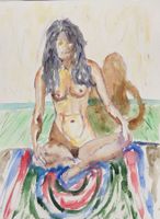 Grosses Aquarell: Im Schneidersitz