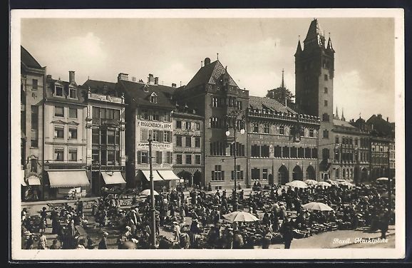 Cartoline postali: Basel / Bâle, Le marché, Marktplatz mi – Usato da Berlin venduto da bartko-reher