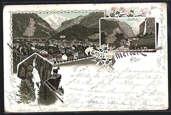 Cartoline postali: Litho Interlaken, Giessbach, Staubbach,  – Usato da Berlin venduto da bartko-reher