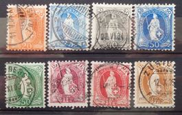 1891–1906: Hélvétie debout, 8 timbres oblitérés