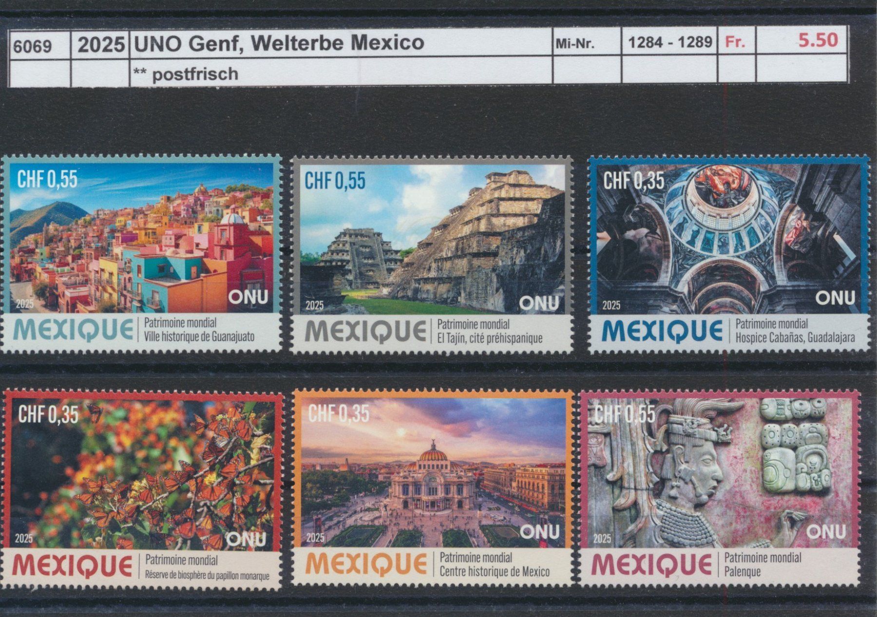 Tutti i francobolli: 2025 UNO Genf, "Welterbe Mexico", ** postfrisch – Nuovo (secondo la descrizione) da Winterthur venduto da Zupogeru