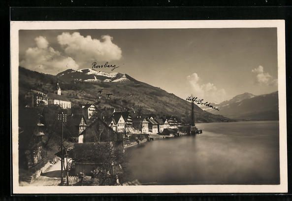 Cartoline postali: AK Walchwil, Teilansicht mit Rossberg – Usato da Berlin venduto da bartko-reher