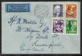 1934/J69-72 Serie a.Luftpost-Bf v.Adelboden n.England(15564)