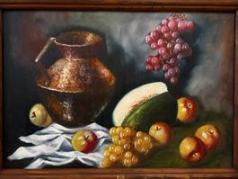 64.5x47.5/ handgemaltes Ölgemälde Stillleben Früchten Krug