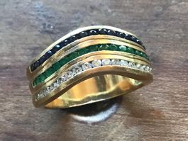 Massiver Diamant, Saphir, Smaragd Ring