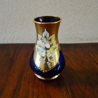 Mini Vase Goldblau bemalt.