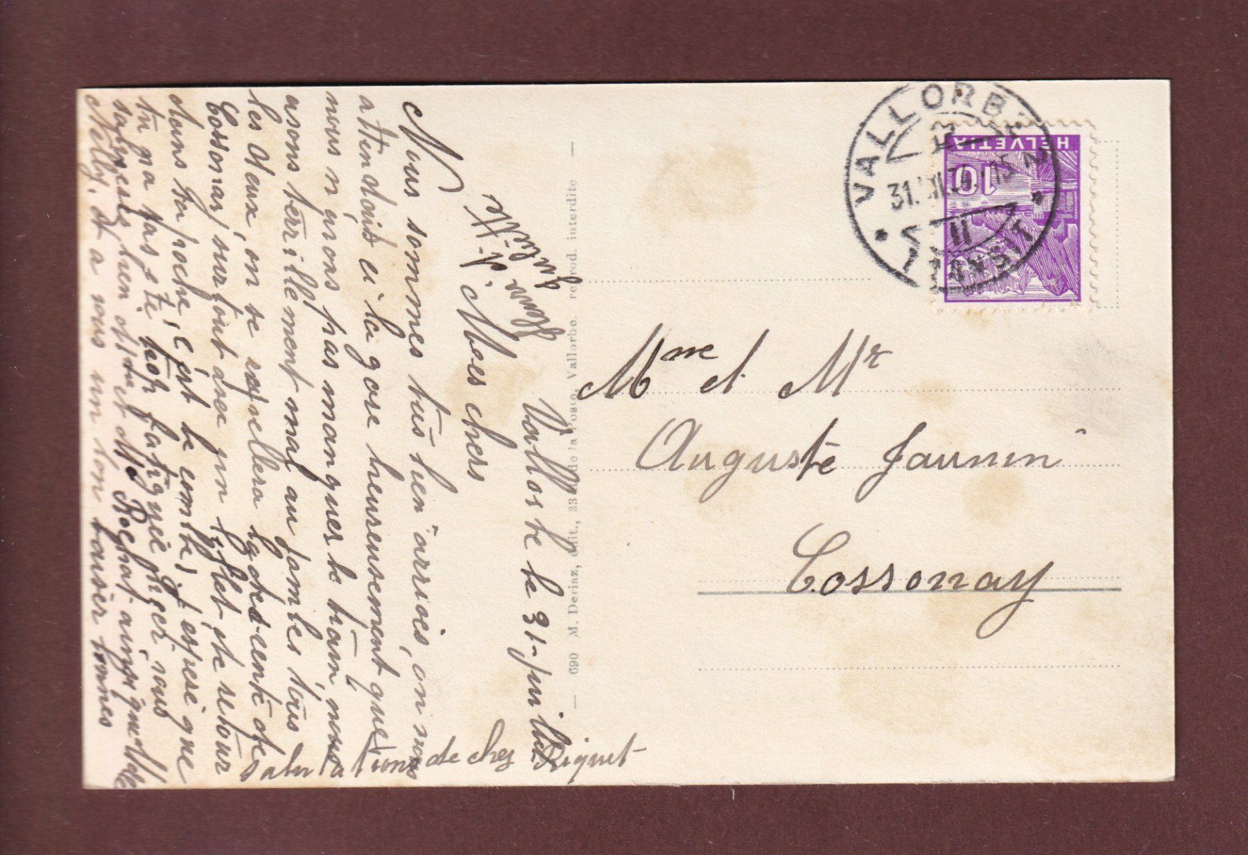 Cartoline postali: VALLORBE - 1934 – Usato da Pully venduto da nicecards 1