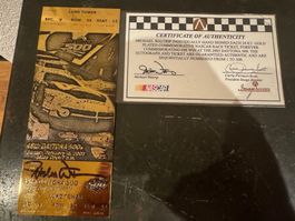 ORIGINAL DAYTONA 500 SAMMLERTICKET VERGOLDET MIT AUTOGRAMM