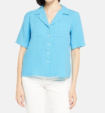 Nadine H Kurzarm Bluse 100 % Leinen Gr. 48 /  XXL / Türkis