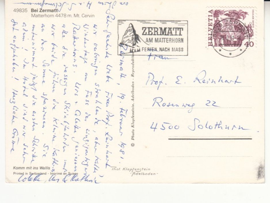 Ansichtskarten: Zermatt 1981 – Gebraucht aus Bürglen TG von StampGraf 1