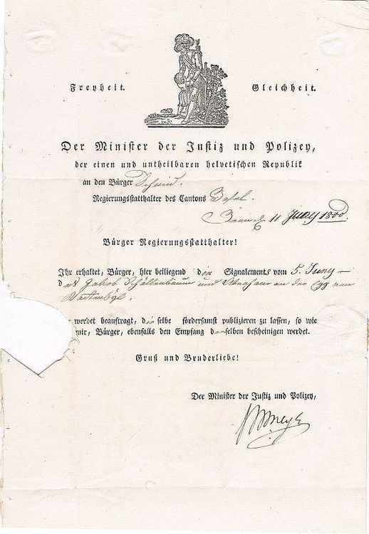 Franz Bernhard Meyer Schauensee Autograph Helvetik 1800 Kaufen auf
