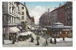 Genève - ville - Place du Molard - Tram - Markt - um 1910