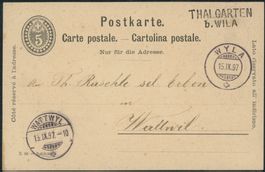 ZH Thalgarten - Stabstempel - Wila - Karte - nach Wattwil SG