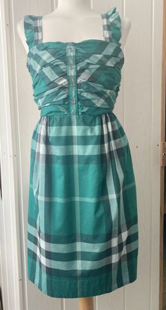 Burberry Sommer-Kleid Gr. 36 Smaragdgrün Kariert Baumwolle