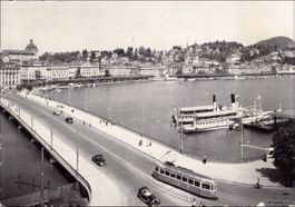 Luzern // 1956 Seebrücke Tram Dampfschiffe Oldtimer