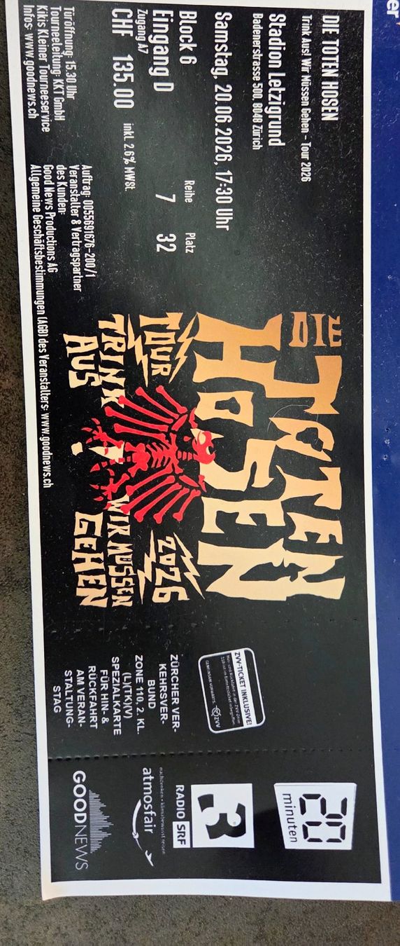 Biglietti: Toten Hosen Ticket - Letzigrund – Nuovo (secondo la descrizione) da Glis venduto da lerjen01
